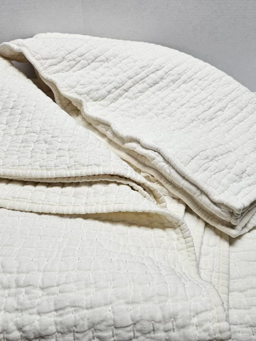 Pottery Barn White Full/ Queen Comforter Bedding Cover 2 Euro Shams Cotton Linen